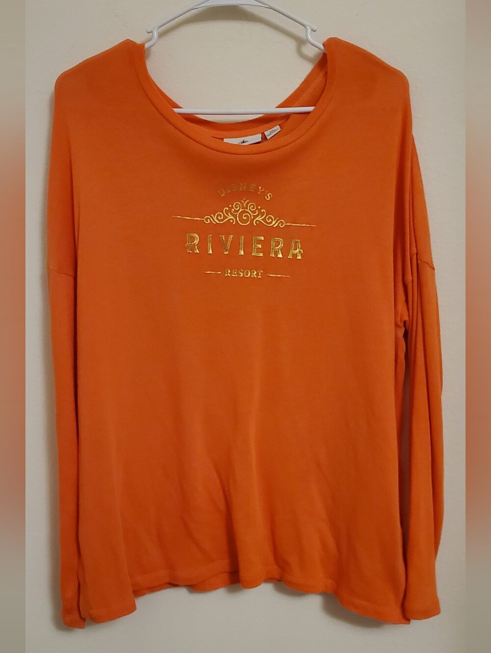 Disney Parks Coral Orange Long Sleeve Riviera Resort Sweatshirt with Gold Logo
